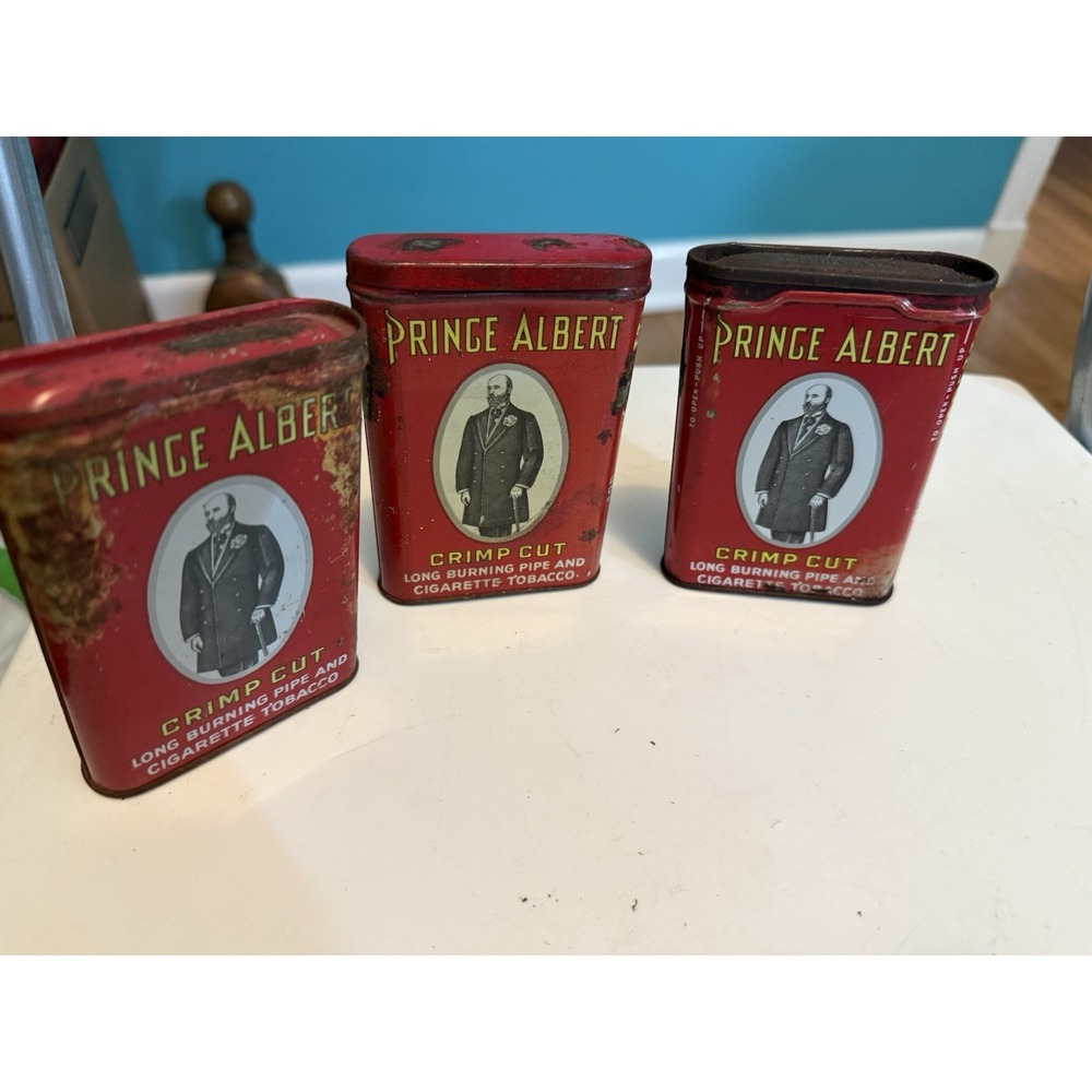 3  Prince Albert Crimp Cut Tobacco Hinged Pocket Tin - 1.5oz Empty Tins